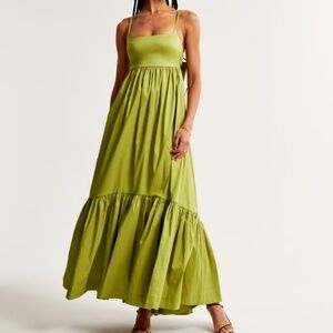 NWT Abercrombie Drama Bow-Back Taffeta Maxi Dress in Green